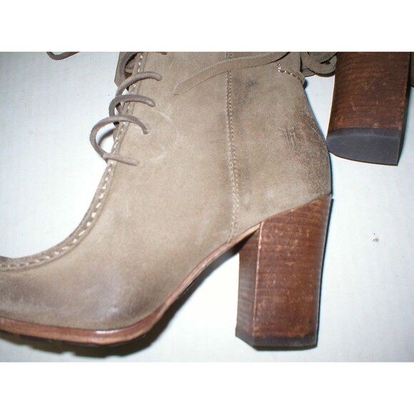 New Womens Parker 5.5 Frye Suede Leather Boots Short Fringe Gray Brown Lace Up - Picture 5 of 12